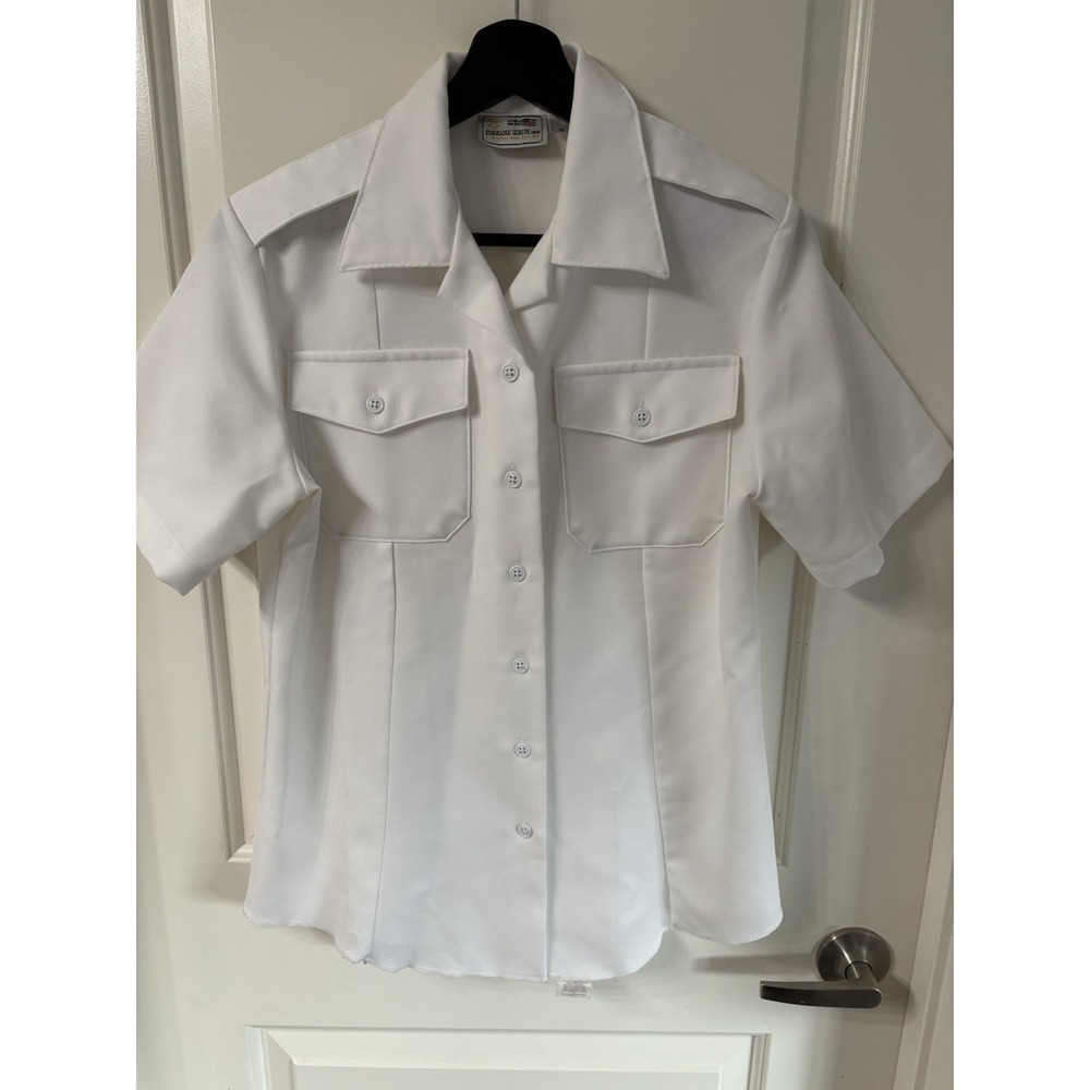 Marlow White Navy Twill Sz 36 Button Up USA Military White Top Dress Shirt Mint!